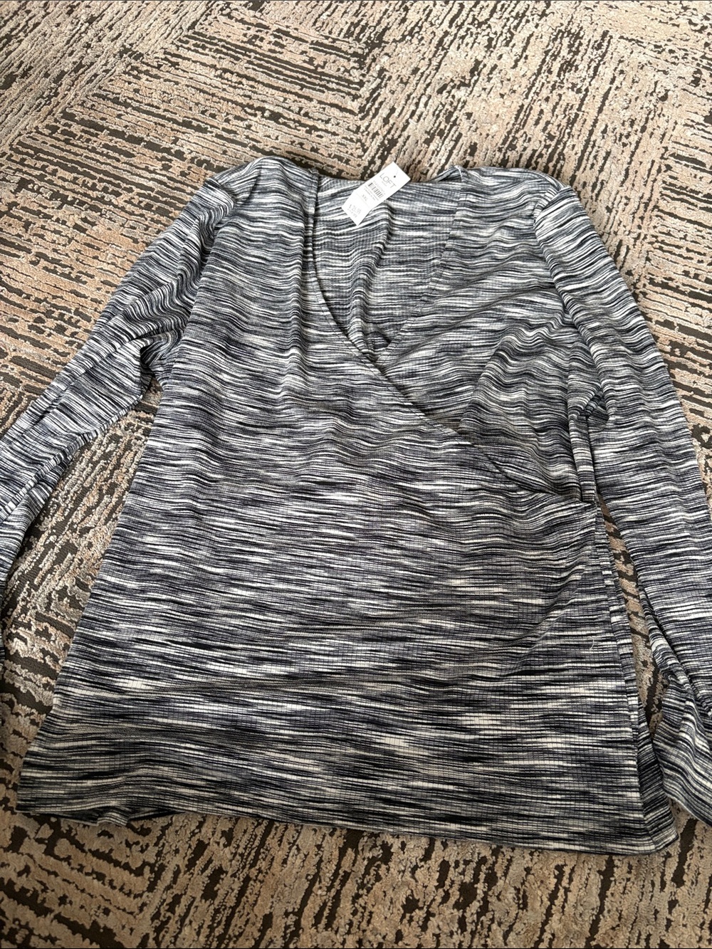 LOFT Gray Marled Wrap-Style Long Sleeve Top